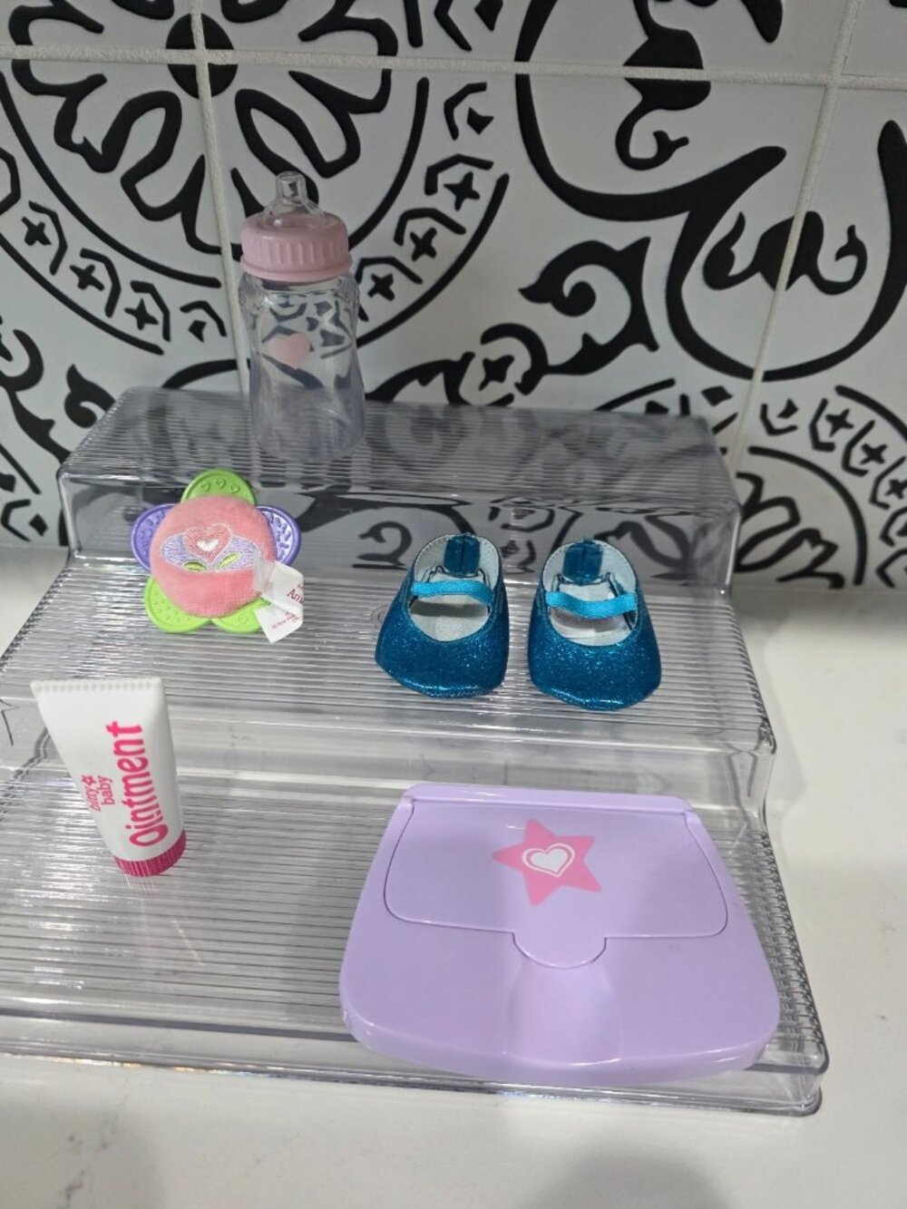 American Girl Bitty Baby Accessory Lot Shoes Bottle Wipes Teether Ointment